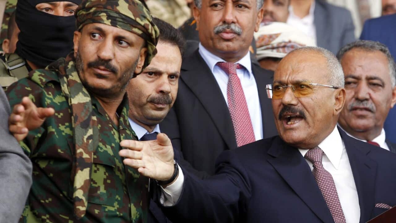 File image: Yemen's ex-president Ali Abdullah Saleh (R)