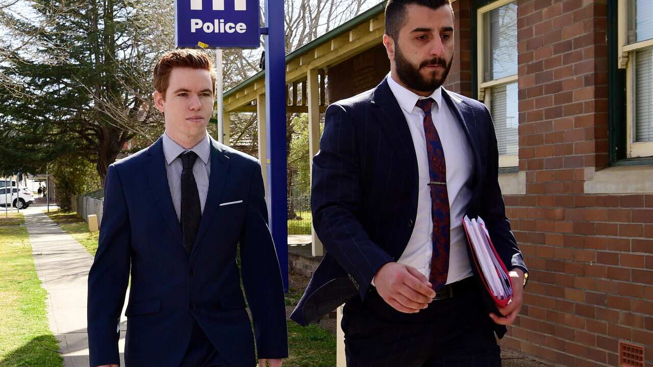 Luke Munday (left) and his lawyer arrive for sentencing at Picton Local Court, Picton, NSW, Monday, September 9, 2019