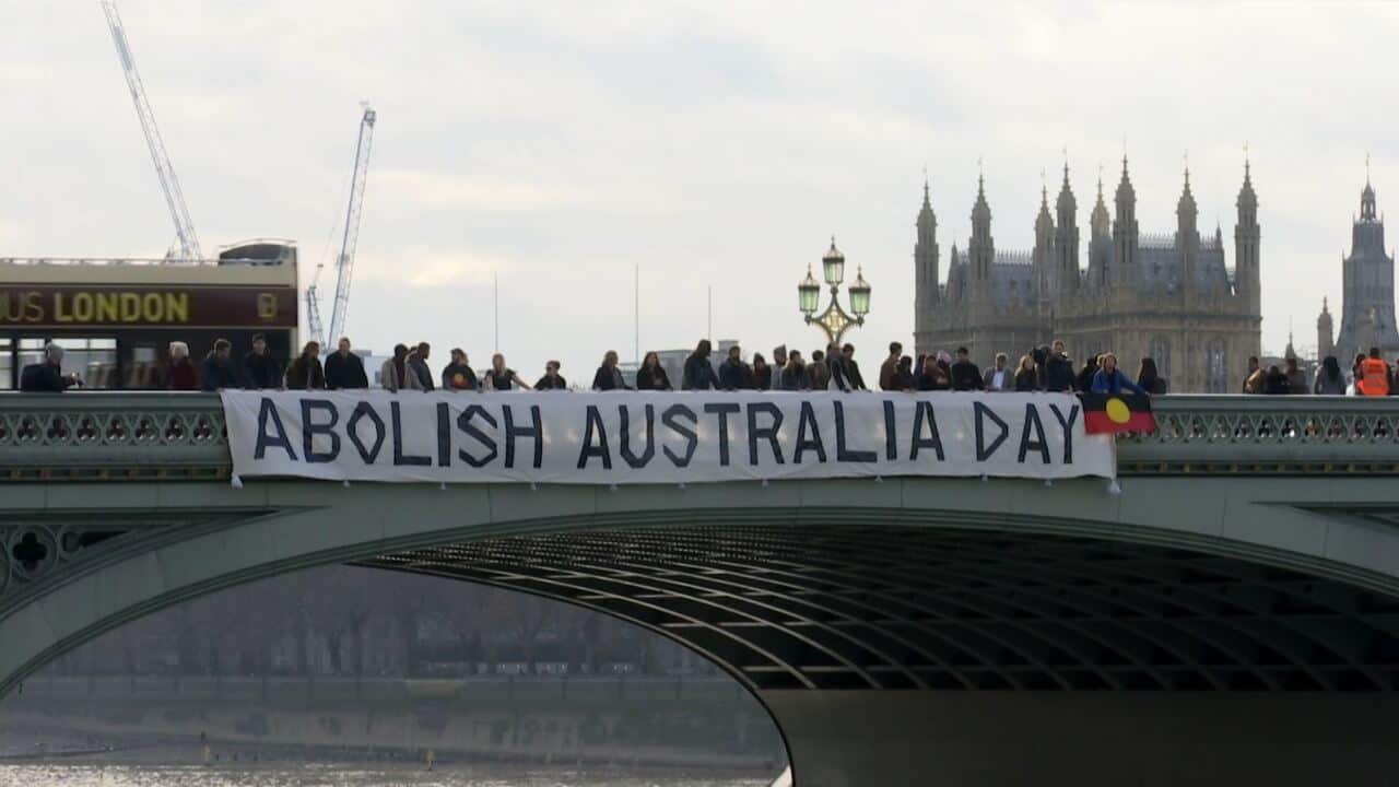 Activists have protested Australia Day in London, saying they want to show solidarity with Indigenous people in Australia.