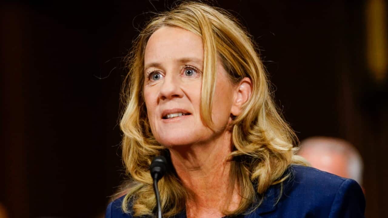 Christine Blasey Ford testifies at a Senate Judiciary Committee hearing on Capitol Hill.
