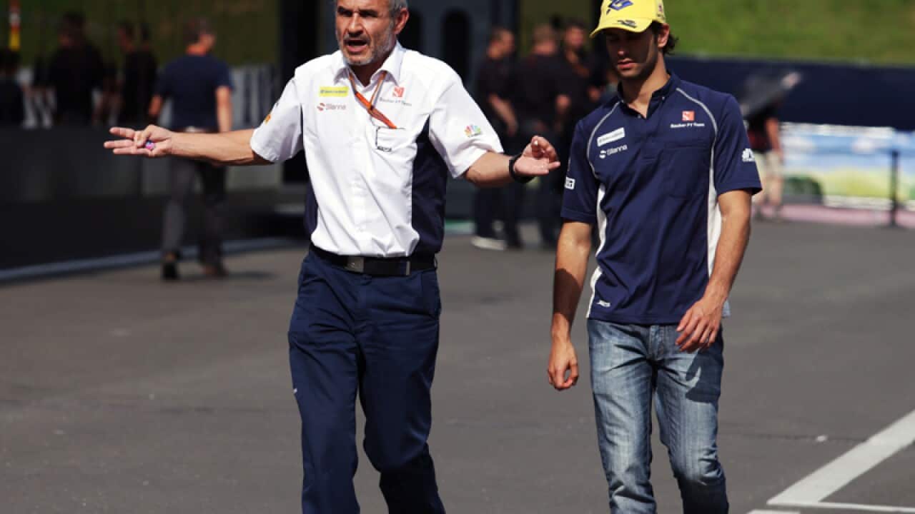 Beat Zehnder (SUI) Sauber F1 Team Manager with Felipe Nasr