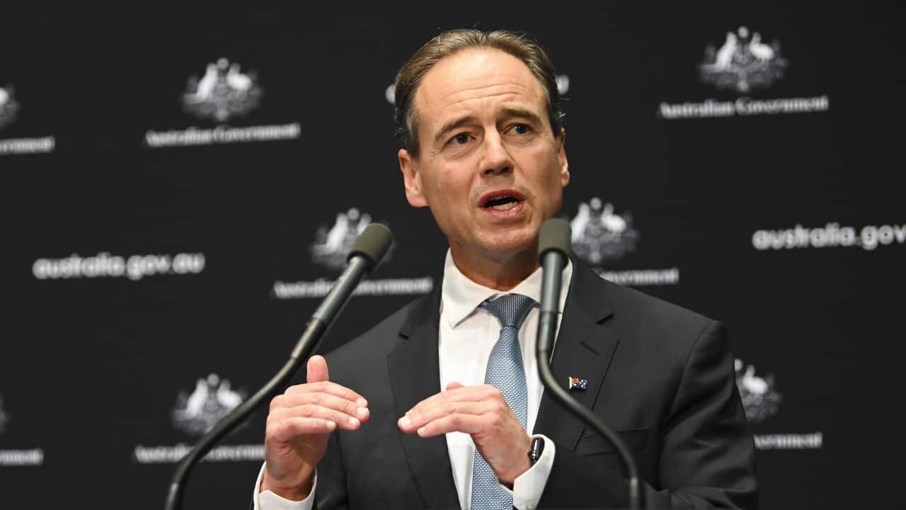 Australian Health Minister Greg Hunt speaks to the media during a press conference at Parliament House in Canberra, Thursday, April 9, 2020.