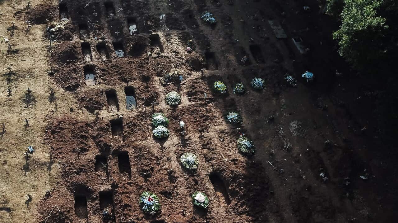 New graves at the Caju cemetery in Rio de Janeiro, Brazil