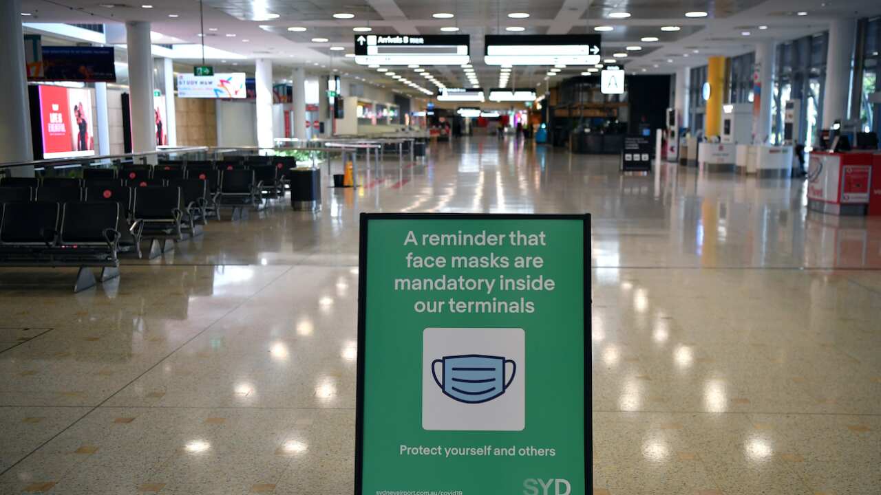 Signage at Sydney International Airport in Sydney, Wednesday, September 8, 2021.