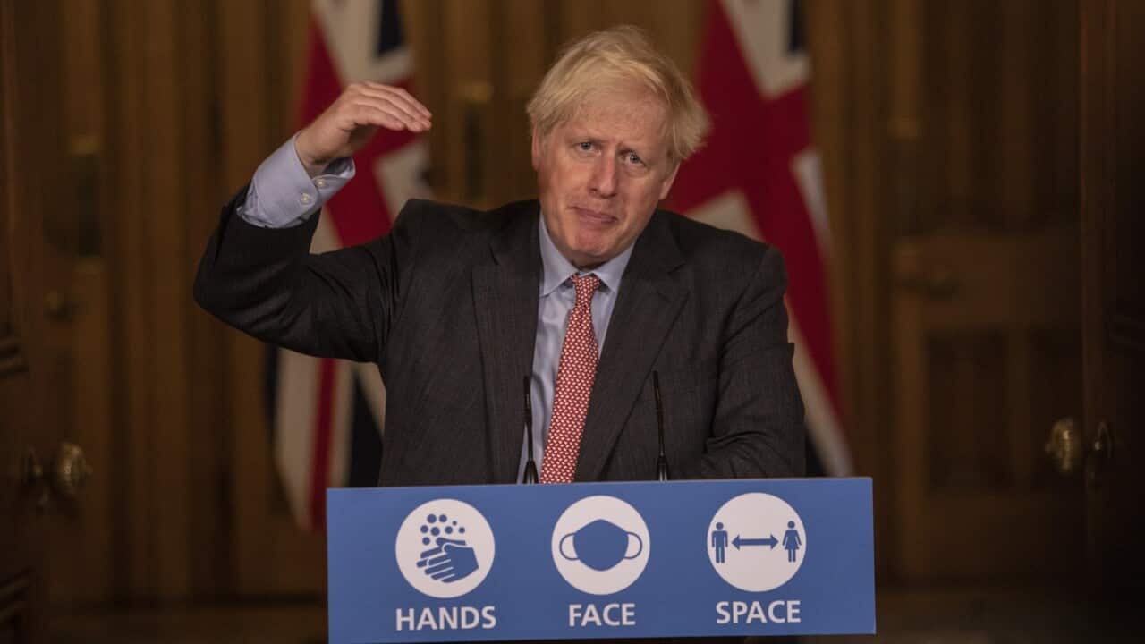 UK Prime Minister Boris Johnson during a media briefing in Downing Street