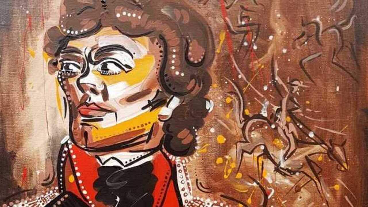 Kosciuszko "Among Free People" in the Aboriginal style - as he was regarded a Friend of All races. (A Friend of Humanity).
