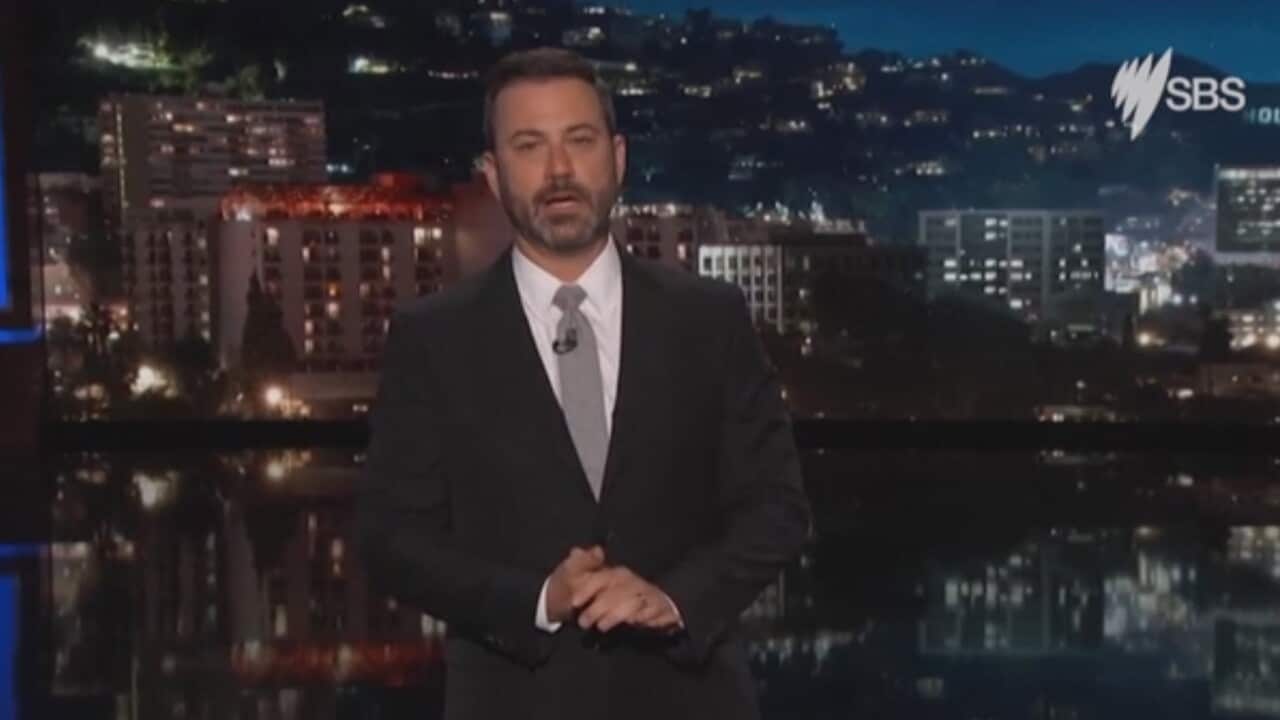 Kimmel chokes up on air over Las Vegas shooting.