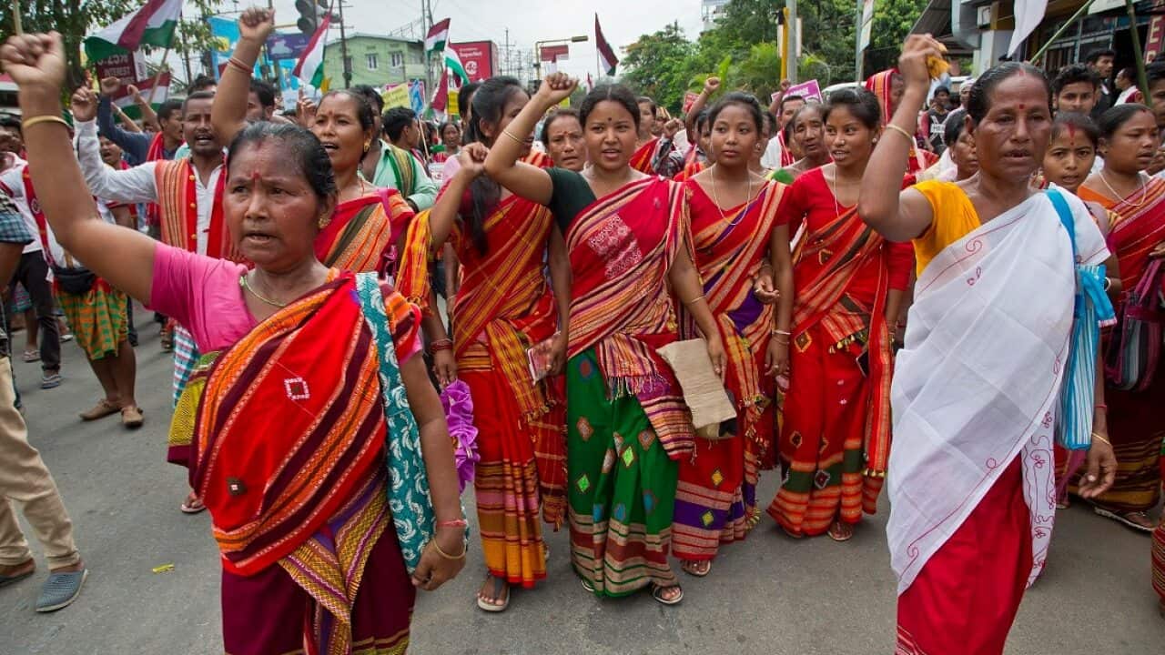 Assamese women at a protest rally against India's Citizenship Amendment Bill.