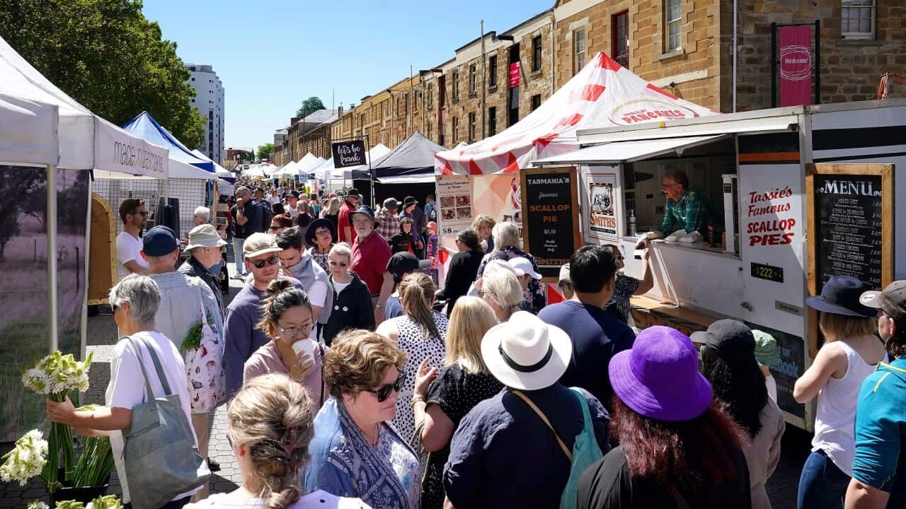 Shoppers at the Salamanca Markets in Hobart
