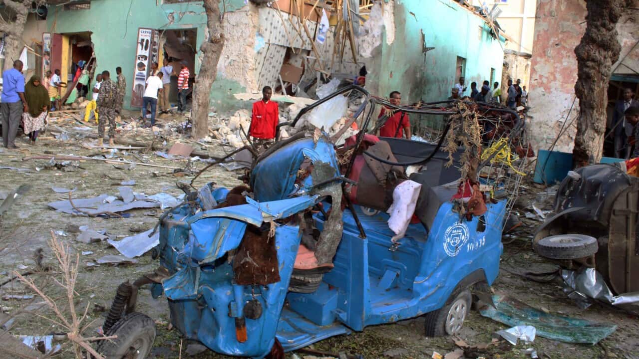 The devastation after a car bomb explosion  in downtown Mogadishu, Somalia. (AAP)