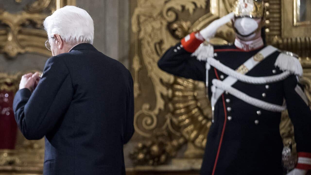 Rome, The President of the Republic Sergio Mattarella, receives the delegations of political parties at the Quirinale during the consultations.