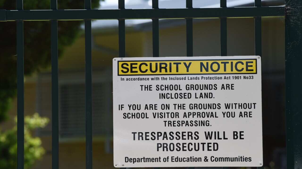 A security notice outside a high school in Sydney