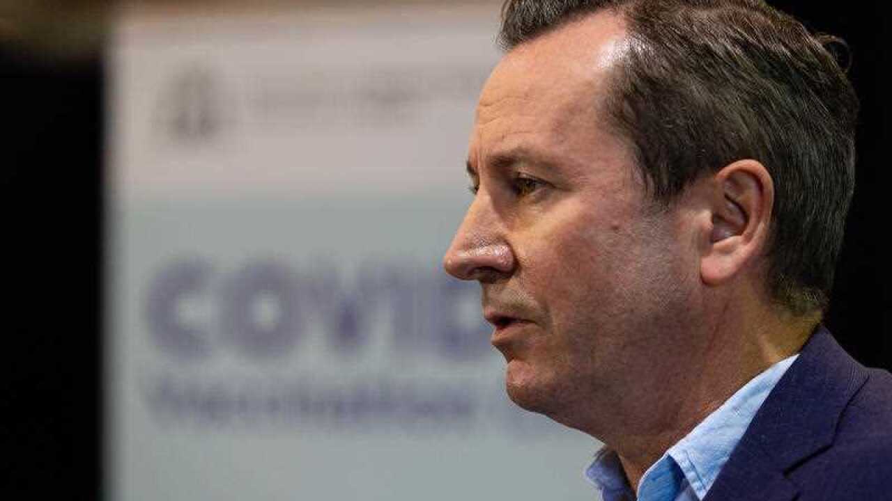 WA Premier Mark McGowan is seen during press conference at a mass vaccination centre at Claremont Showgrounds in Perth. 3 May, 2021.
