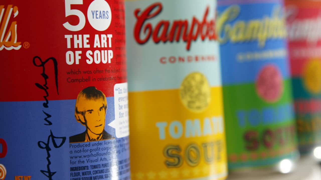 Campbell Soup cans with artwork by Andy Warhol