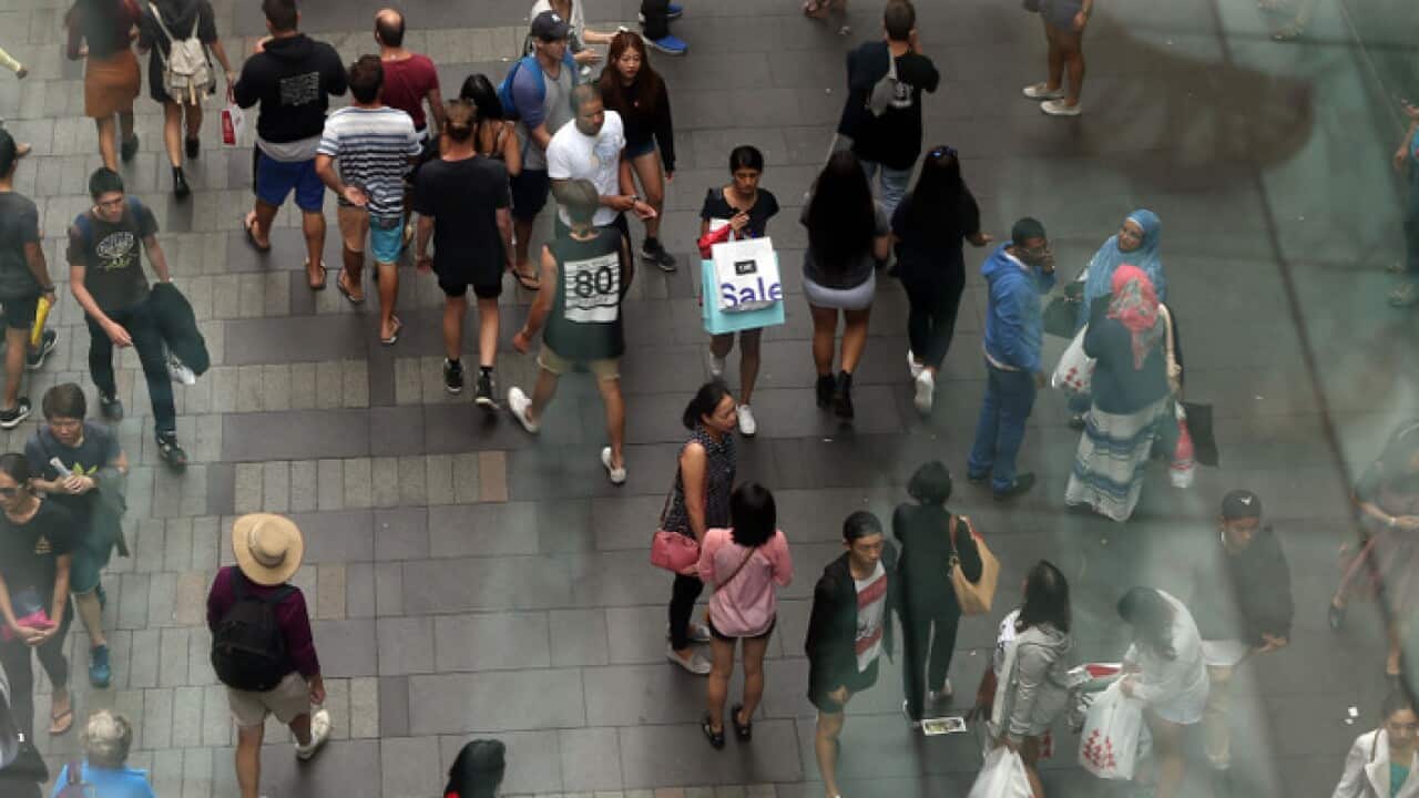 Shoppers looking for a bargain at the Boxing Day sales in Pitt St Mall Sydney,
