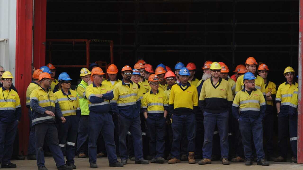 Workers at the BAE Systems shipyard in Williamstown