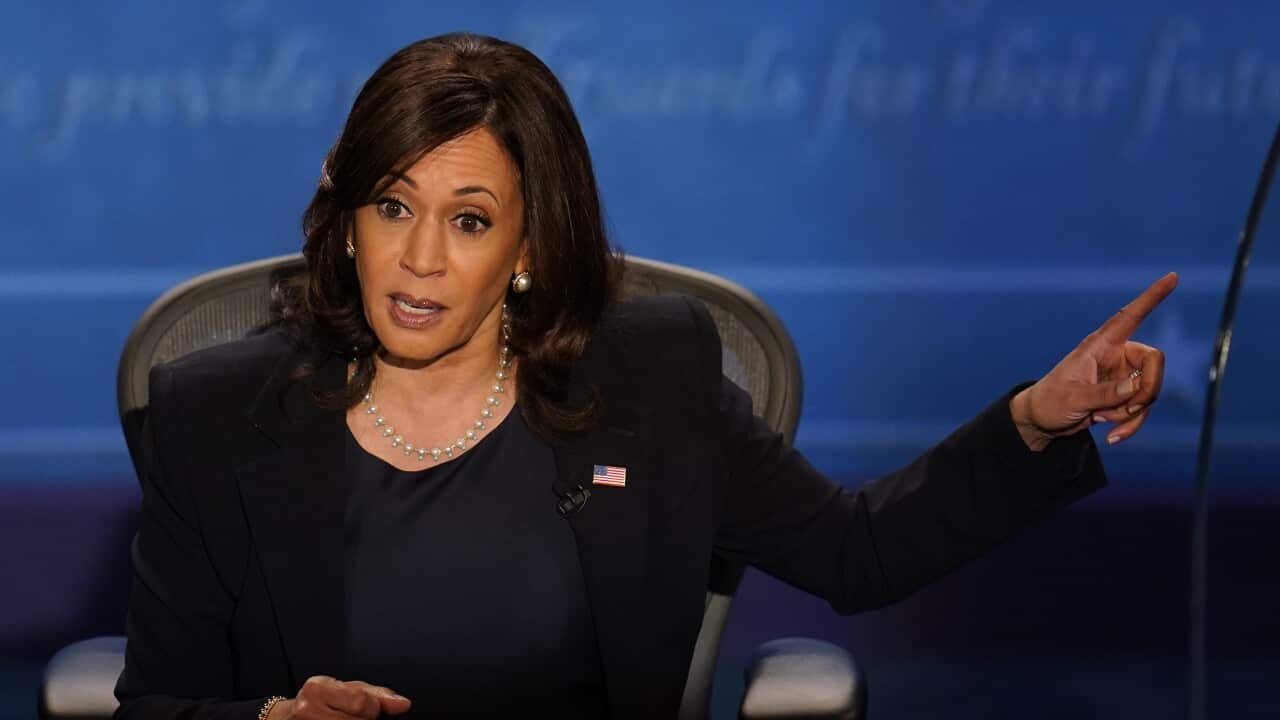 Kamala Harris responds to Mike Pence during the vice presidential debate Wednesday, Oct. 7, 2020
