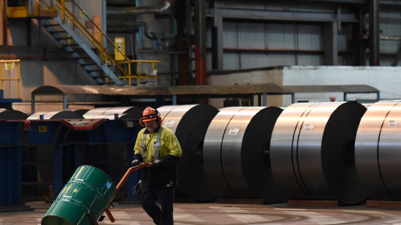 A steel worker at the Bluescope Steelworks at Port Kembla