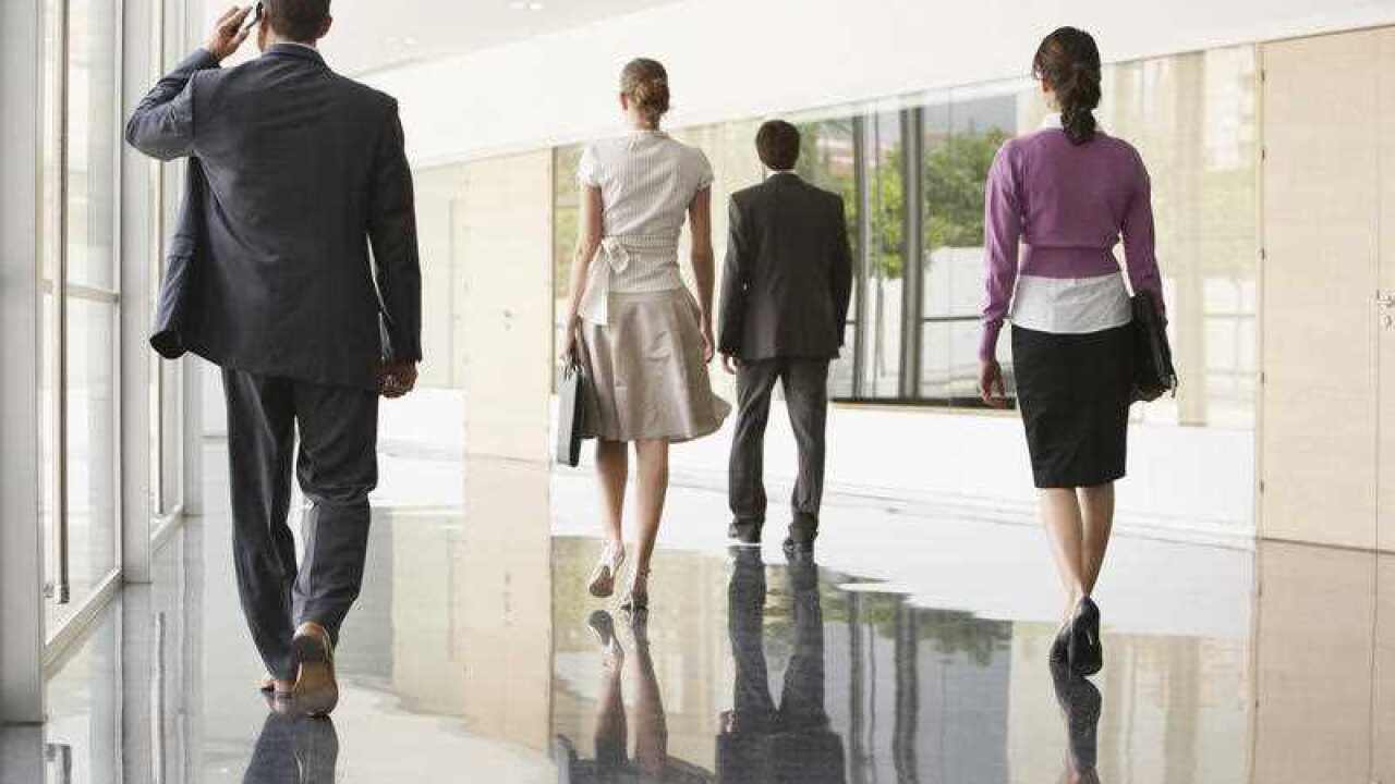 Young workers, walking away