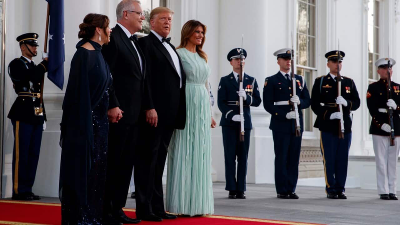 President Donald Trump and first lady Melania Trump welcome Australian Prime Minister Scott Morrison and his wife Jenny Morrison