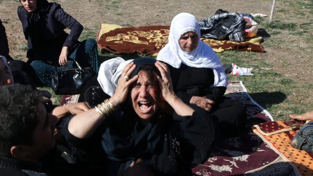 Earthquake survivors who had lost their relatives cry at Sarpol-e Zahab province of Kermanshah, Iran on November 13, 2017