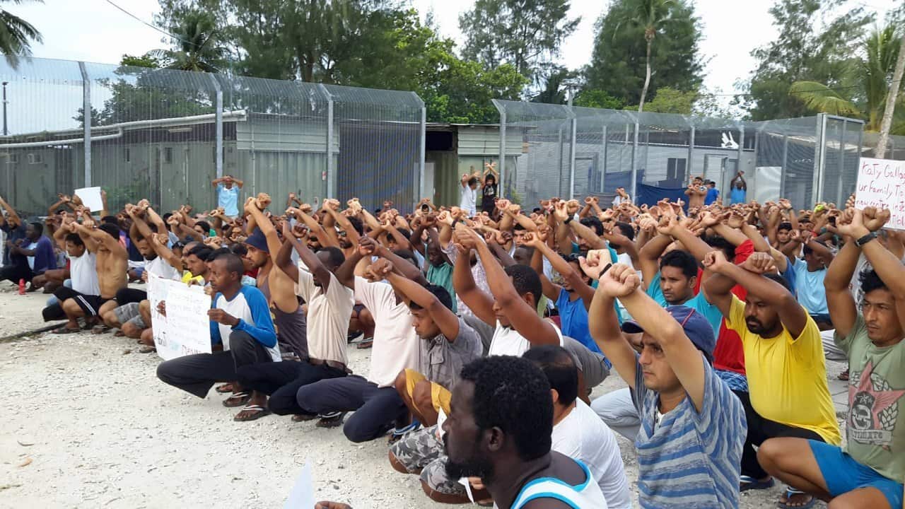 Asylum seekers and refugees protesting at the Manus Island immigration detention centre in Papua New Guinea, Friday, November 17, 2017.
