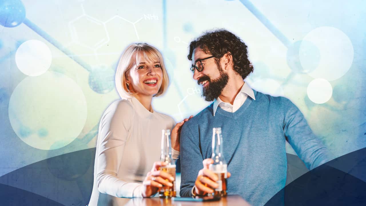 A man and a woman drinking.