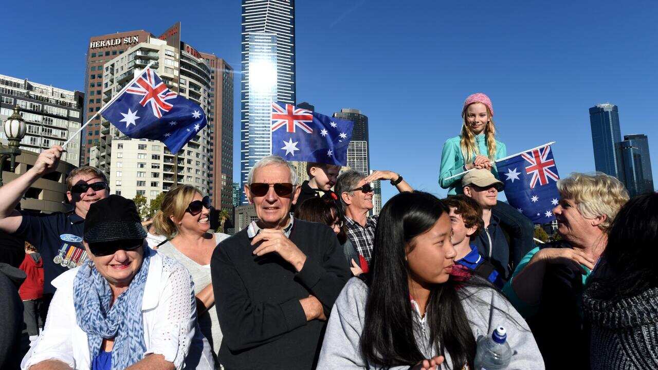 Crowds at the ANZAC Day march in Melbourne