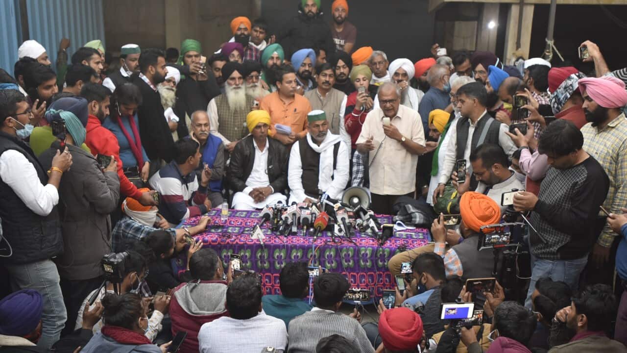 Farmer union leaders meet at Singhu border and reject Indian government proposals, demanding full revocation of the three farming bills