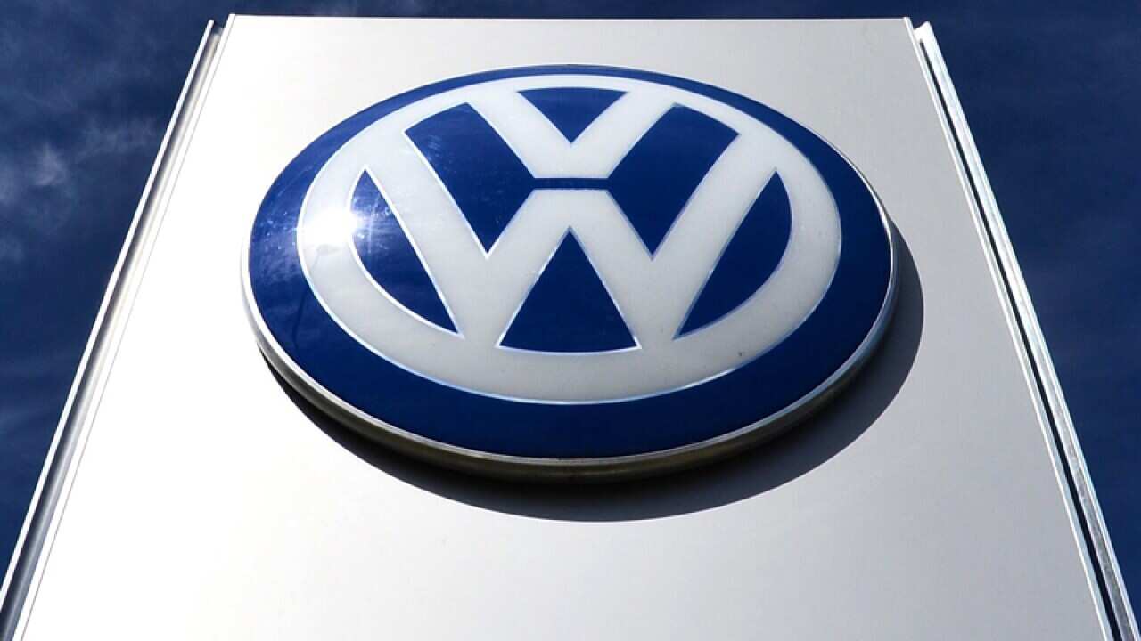 The logo of car manufacturer Volkswagen in Wolfsburg