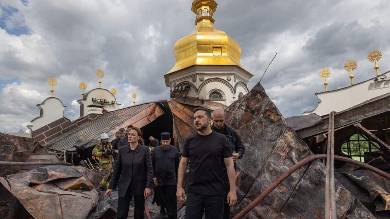 Ukrainian President Zelensky Visits Damaged Cathedral - Kiev