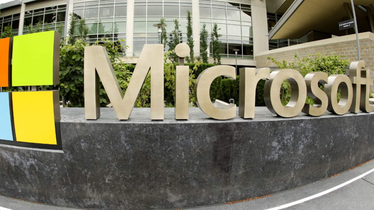 Microsoft Corp. signage outside the Microsoft Visitor Center, Wash.
