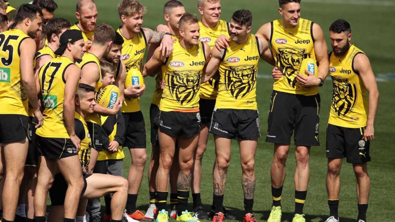 The Richmond Tigers having fun at training