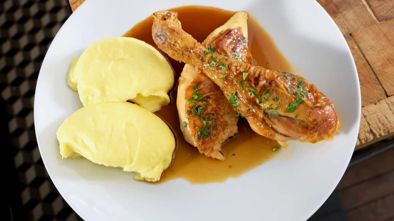 Roast chicken with Paris mash