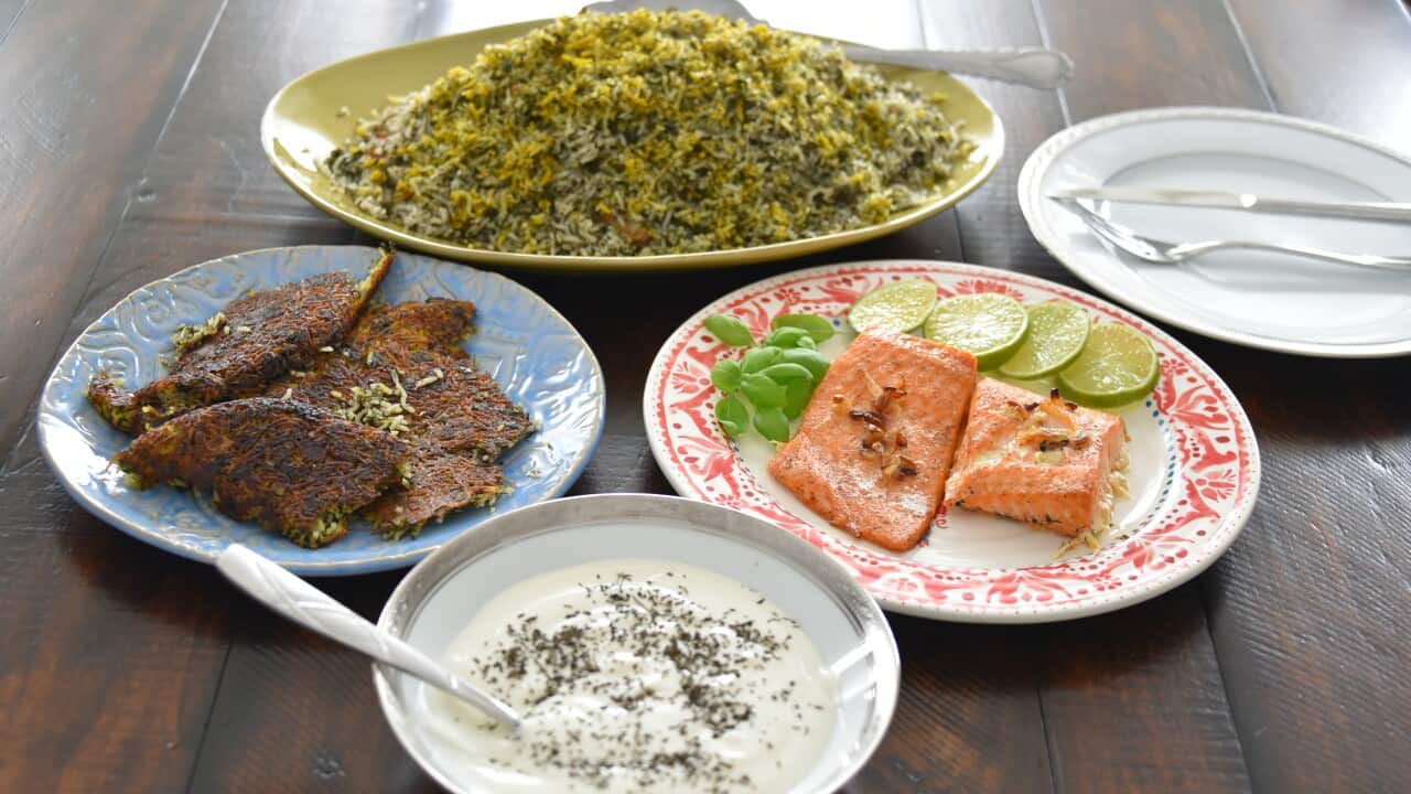 Herb rice with fish (sabzi polo ba mahi ) is the traditional Persian food for New Years.