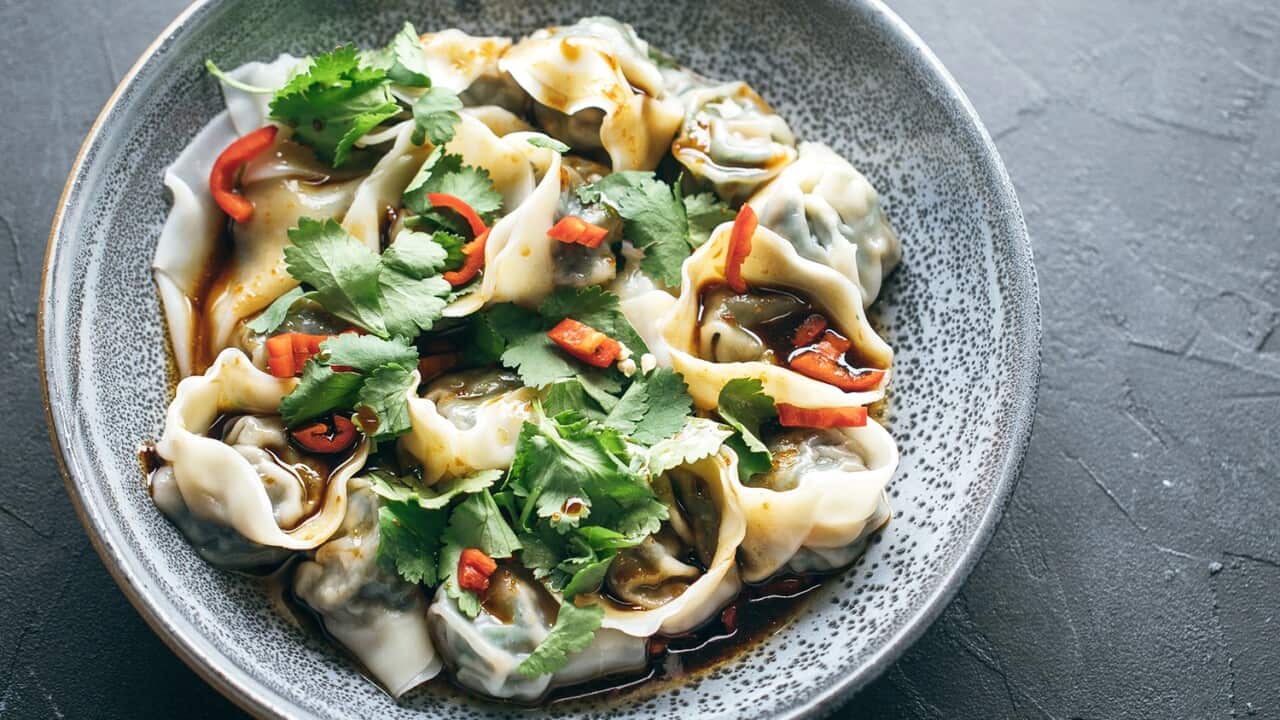 Spinach and water chestnut dumplings