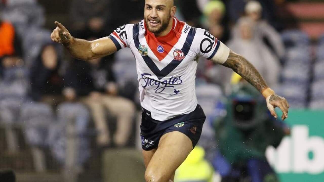 Blake Ferguson of the Roosters celebrates.