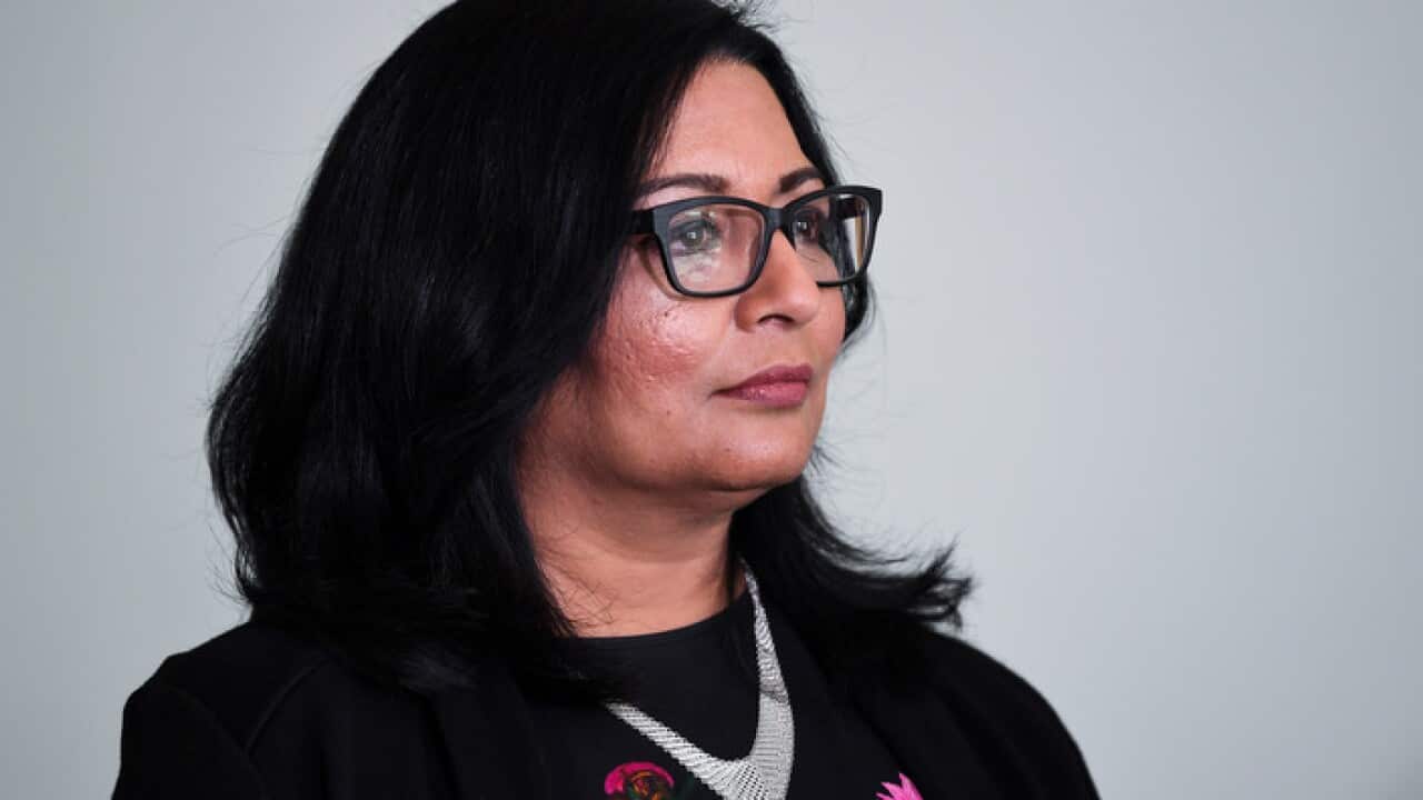 Newly-sworn in Australian Greens Senator Mehreen Faruqi speaks to the media during a press conference at Parliament House in Canberra, Monday, August 20, 2018. (AAP Image/Lukas Coch) NO ARCHIVING