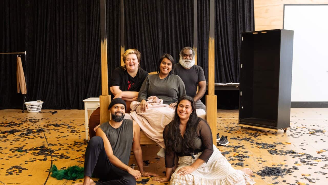 5. Blak in the Room rehearsals. The cast of Emu in the Sun with Amy Sole. Photo by Joshua Scott.jpg