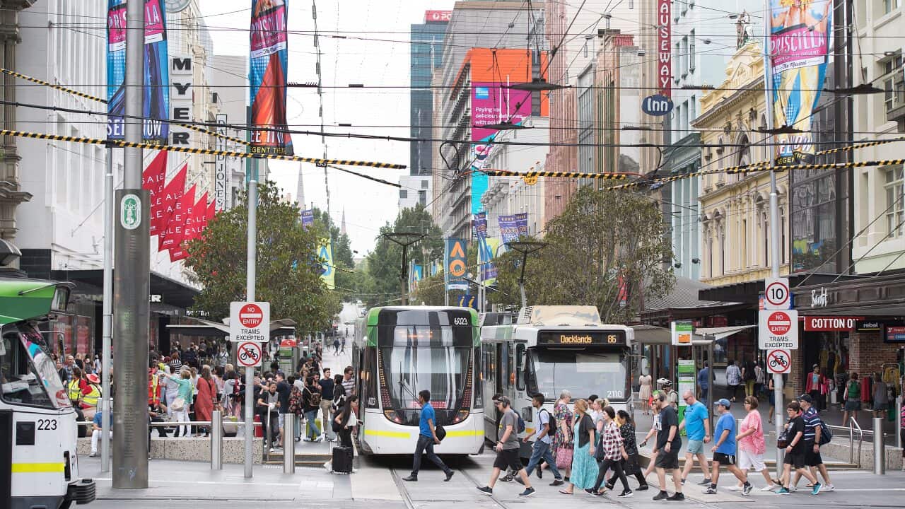 A general view of Bourke Street Mall at the Elizabeth Street end in Melbourne
