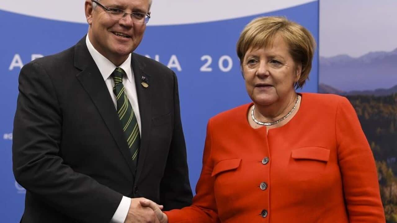 Scott Morrison and Angela Merkel