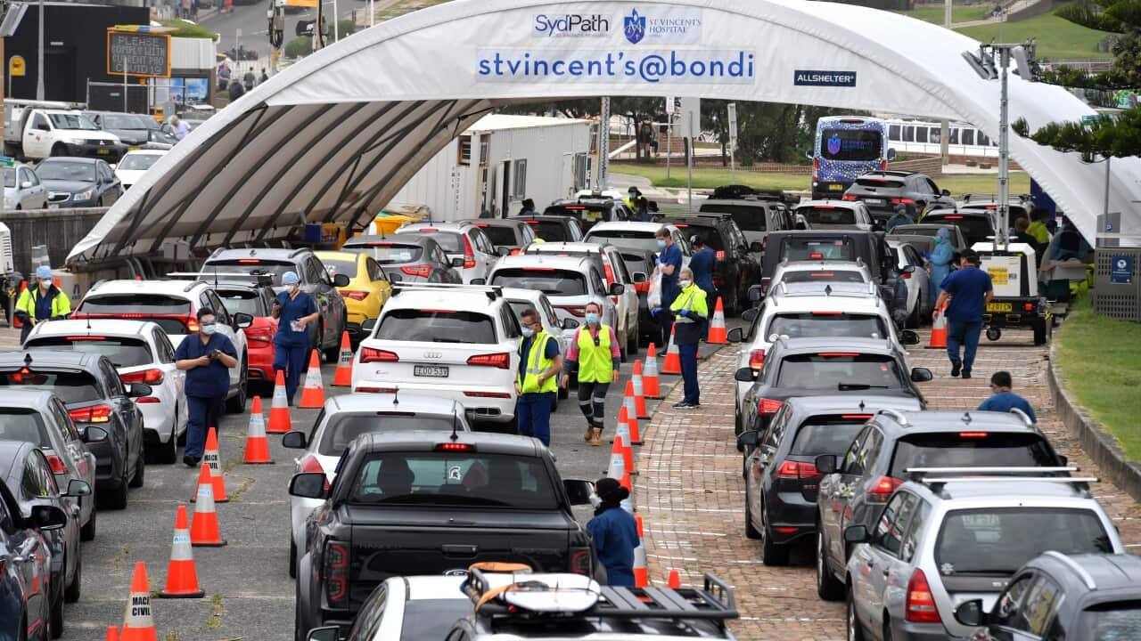The drive through testing facility at Bondi Beach is one of the testing sites affected by the errors in test results notification.