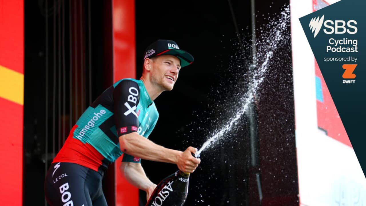 Sam Bennett celebrates stage win on vuelta 2022