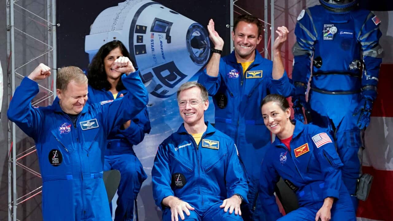 Astronauts, from left, Eric Boe, Sunita Williams, Christopher Ferguson, Josh Cassada and Nicole Mann.