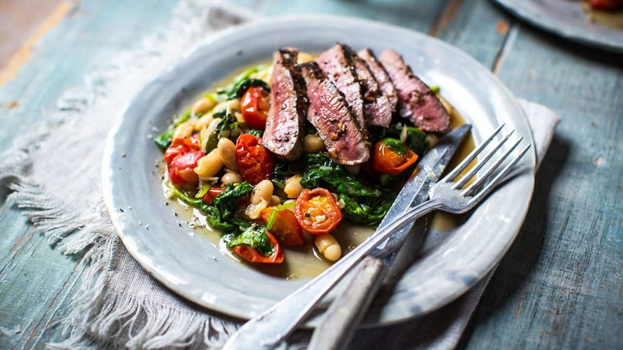 Rosemary lamb steak with quick bean stew
