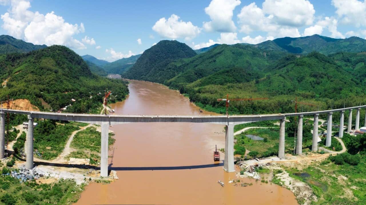 The China-Laos Railway's Ban Ladhan Mekong River Super Major Bridge in Laos (Pan Longzhu-Xinhua via Gett, Xinhua-Pan Longzhu via Getty Images)