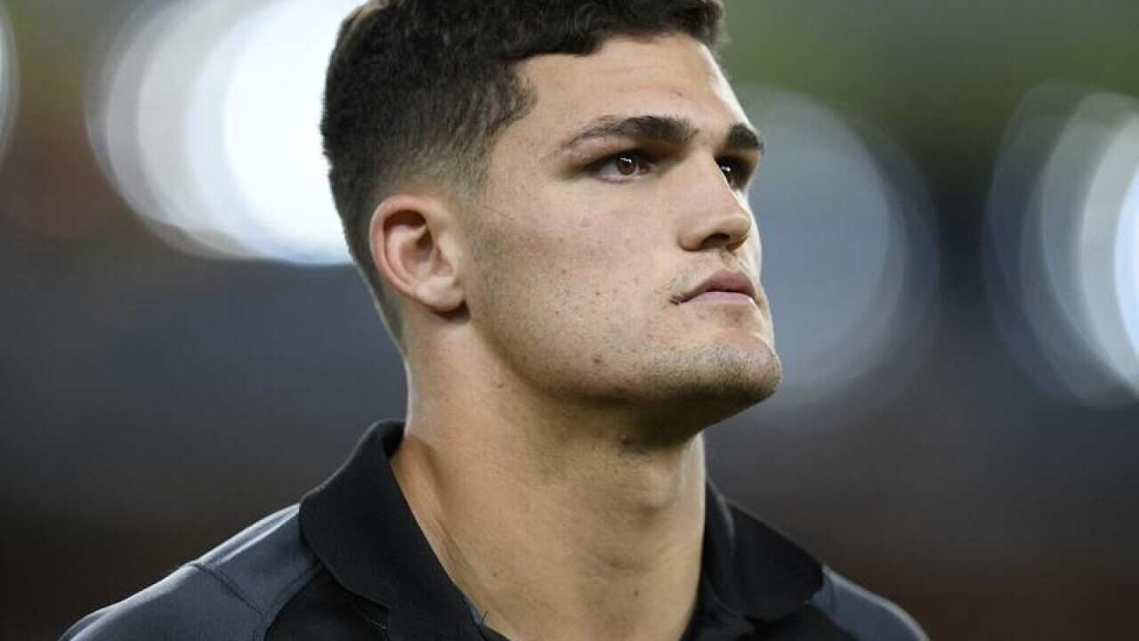 NRL player Nathan Cleary of the Penrith Panthers looks on.