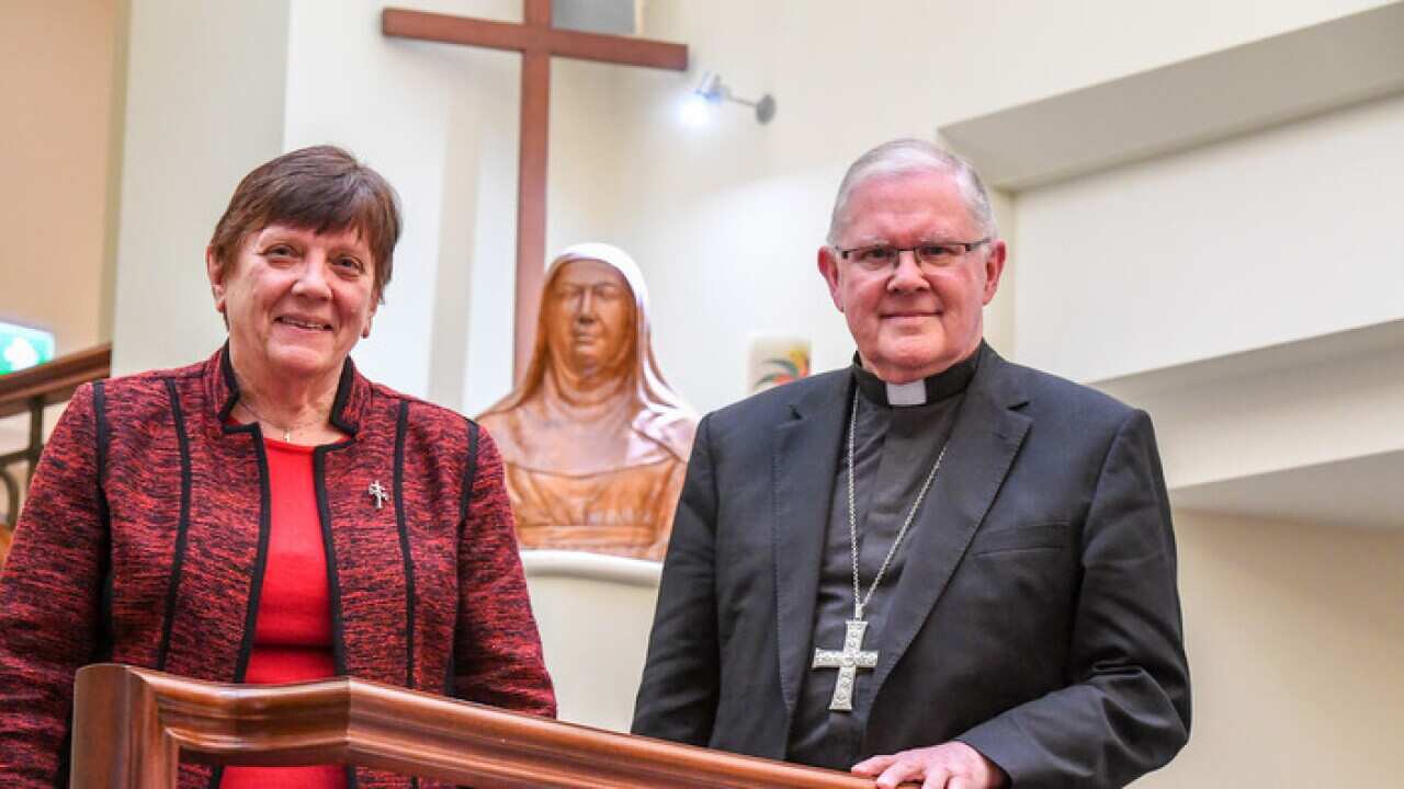 Sister Monica Cavanagh ma Archbishop Mark Coleridge.