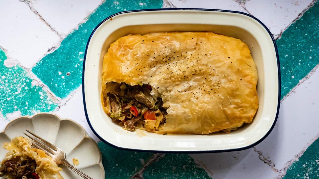 Lamb filo pie