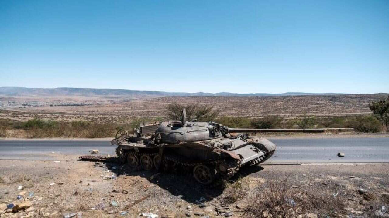 A destroyed tank in Tigray